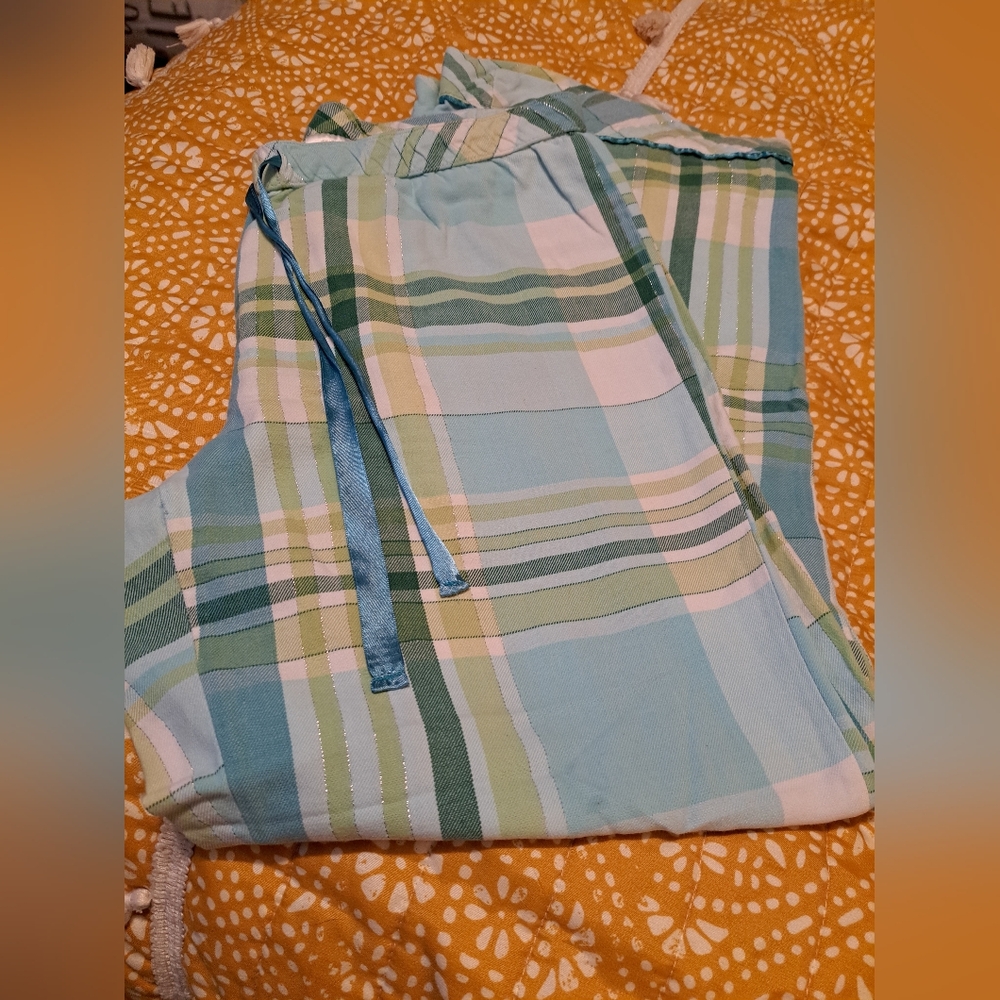 SECRET TREASURES Plaid pajama bottoms in Blue, Green, and Pink,with some sparkle